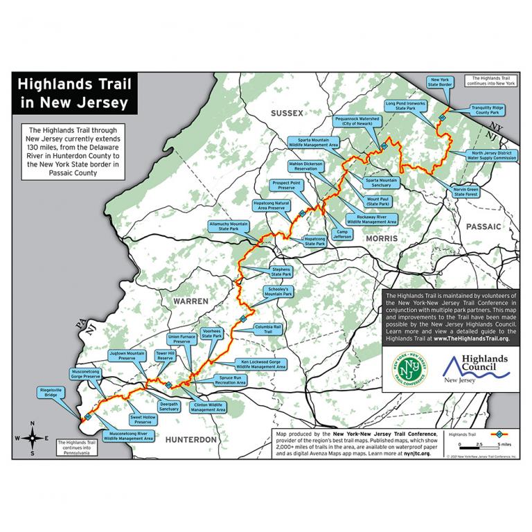 Highlands Trail in New Jersey Overview Map