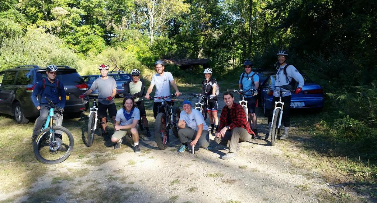 Mountain bikers after checking out a new section of trail.  